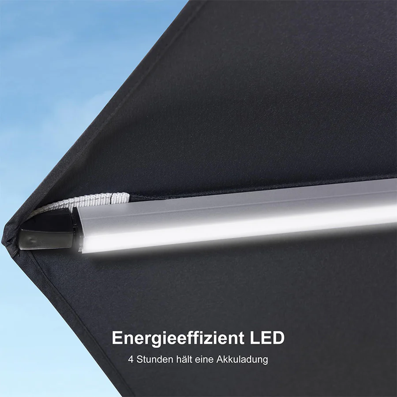 PURPLE LEAF Runder Sonnenschirm mit LED-Solarbeleuchtung und Schirmständer