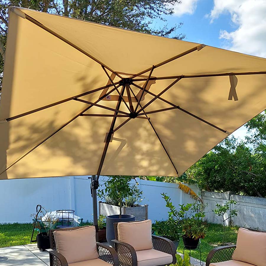 PURPLE LEAF Sonnenschirm Groß Ampelschirm mit Kurbel 360-Grad Drehbar mit Fußpedal für Terrasse, Balkon Sonnenschutz