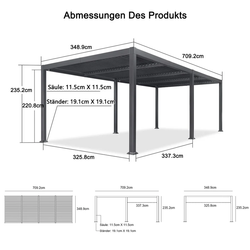 PURPLE LEAF Lamellen Pergola Outdoor Aluminium Pergola mit Verstellbarem Lamellendach für Terrasse und Garten Grau