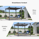 PURPLE LEAF Aluminium Pergola Einziehbare Markise mit Sonnenschutzdach und Seitenvorhängen für Terrasse Garten Grillpavillon