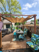 PURPLE LEAF Pergola Metall Holzoptik Garten Pavillon Aluminum Pergola Wasserdicht Sonnendach mit Schiebedach, Gartenpavillon Mit Markisenschutz milchweiße Lichterkette