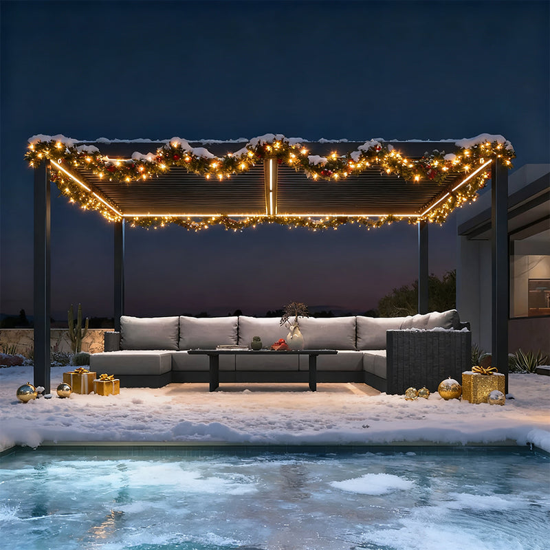 PURPLE LEAF Lamellen Pergola Lamellendach mit LED-Lichtleiste für Garten Terrasse, Grau