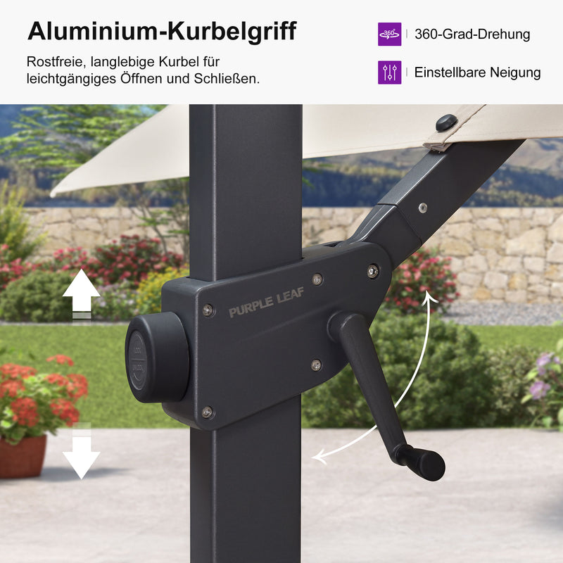 PURPLE LEAF Stufenlos neigbarer Freischwinger-Sonnenschirm Preisgünstiger Sonnenschirm für den Außenbereich