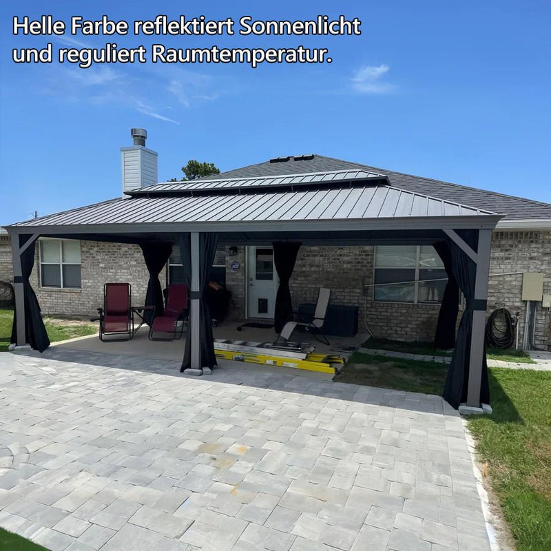 PURPLE LEAF Patio-Pavillon für den Garten Hardtop aus verzinktem Stahl mit verbesserten Vorhängen Arktis Grau