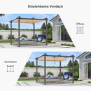 PURPLE LEAF Aluminium Pergola Einziehbare Markise mit Sonnenschutzdach und Seitenvorhängen für Terrasse Garten Grillpavillon