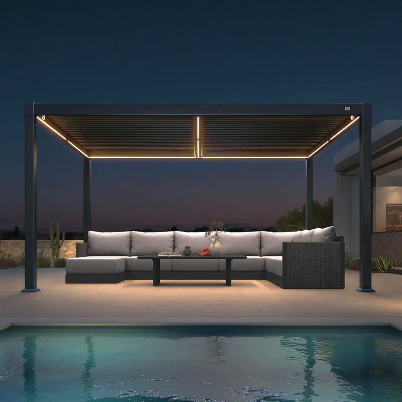 PURPLE LEAF Lamellen Pergola Lamellendach mit LED-Lichtleiste für Garten Terrasse, Grau