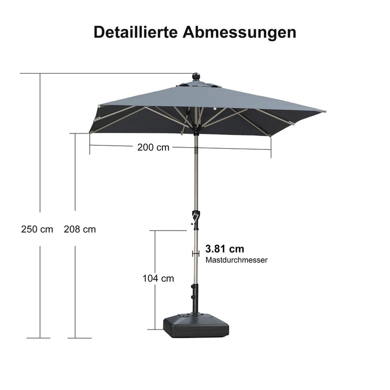 PURPLE LEAF Sonnenschirm Alu Gartenschirm mit Schirmständer, 30° Neigung, Terrassenschirm Tischschirm, Wasserdichter Mittelstockschirm für Garten & Markt