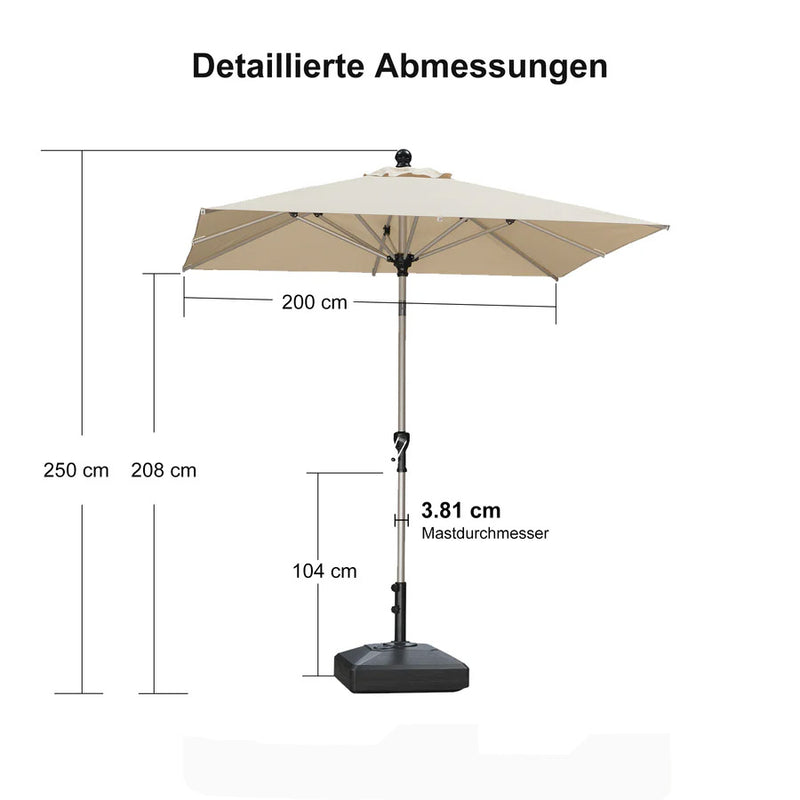 PURPLE LEAF Sonnenschirm Alu Gartenschirm mit Schirmständer, 30° Neigung, Terrassenschirm Tischschirm, Wasserdichter Mittelstockschirm für Garten & Markt
