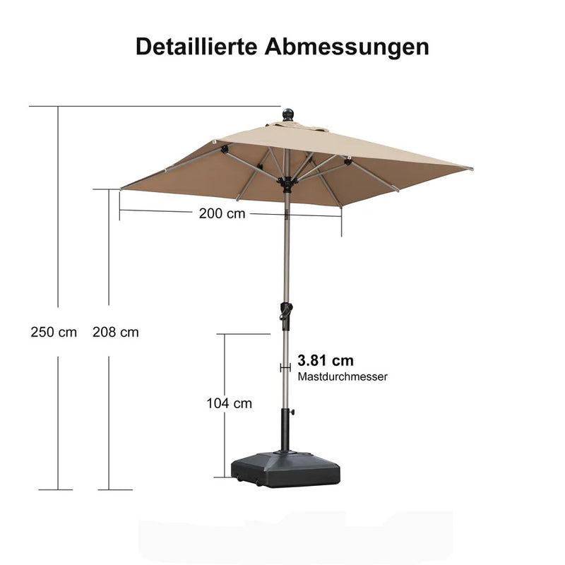PURPLE LEAF Sonnenschirm Alu Gartenschirm mit Schirmständer, 30° Neigung, Terrassenschirm Tischschirm, Wasserdichter Mittelstockschirm für Garten & Markt