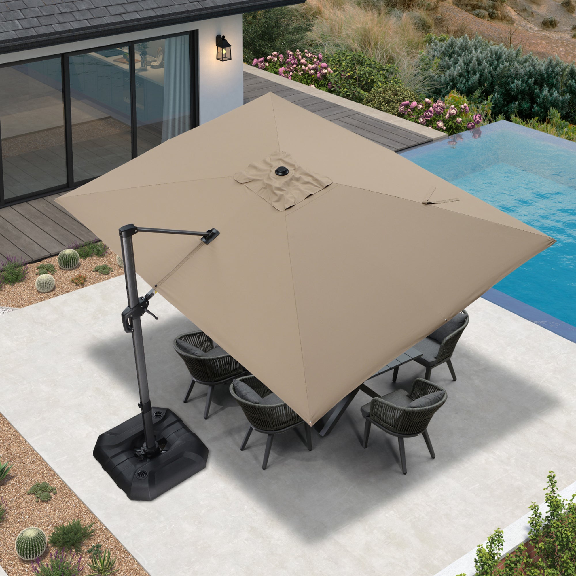 PURPLE LEAF Sonnenschirm Groß Ampelschirm mit Kurbel 360-Grad Drehbar mit Fußpedal für Terrasse, Balkon Sonnenschutz