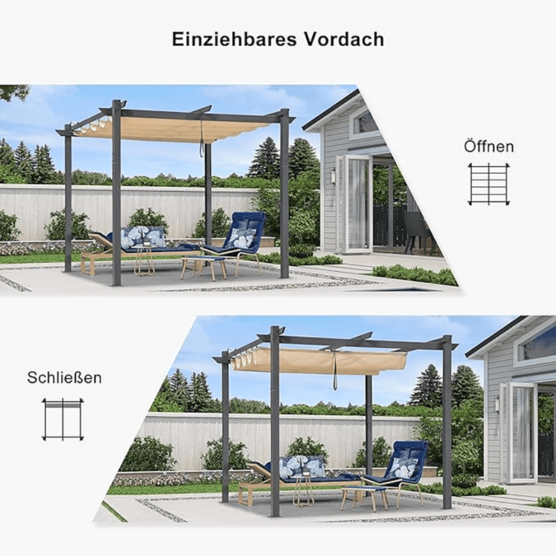 PURPLE LEAF Pergola Aluminium Einziehbare für den Außenbereich mit Sonnenschutzdach, Terrasse, Unterstand für Hinterhof, Metallgrill-Pavillon-PRG