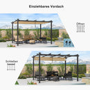 PURPLE LEAF Pergola Aluminium Einziehbare für den Außenbereich mit Sonnenschutzdach, Terrasse, Unterstand für Hinterhof, Metallgrill-Pavillon-PRG
