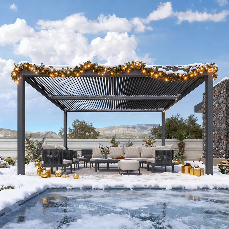 PURPLE LEAF Lamellen Pergola Outdoor Aluminium Pergola mit Verstellbarem Lamellendach für Terrasse und Garten Grau