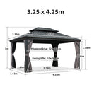 PURPLE LEAF Grau Alu Pavillon Wasserdicht Stabil Winterfest Wetterfest Gartenpavillon mit 4 Doppel Seitenteile Hardtop Pavillon mit Stahldach