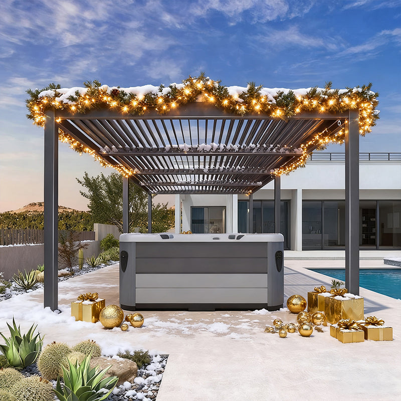 PURPLE LEAF Lamellen Pergola Outdoor Aluminium Pergola mit Verstellbarem Lamellendach für Terrasse und Garten Grau