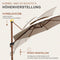 PURPLE LEAF Runder Sonnenschirm aus Aluminium in Holzfarbe mit Schirmständer