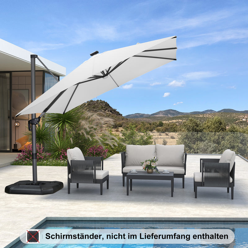 PURPLE LEAF LED Ampelschirm mit Kurbel 360-Grad Drehbar und Schirmständer