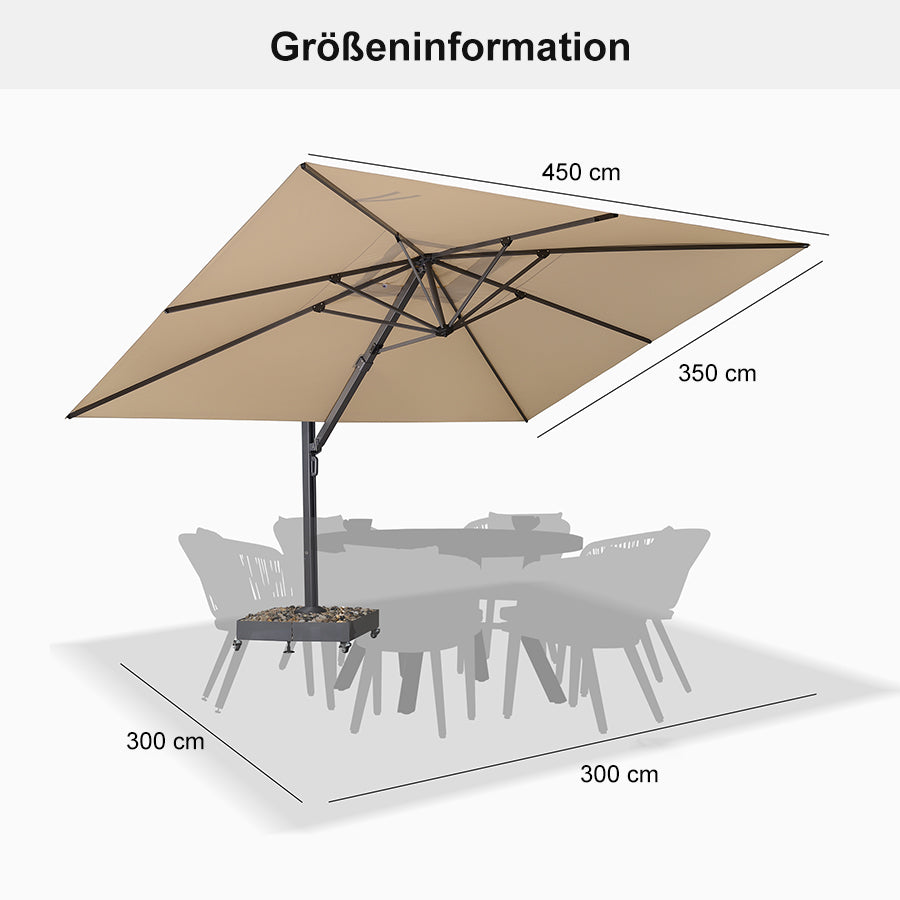 PURPLE LEAF Extra Großer Outdoor-Alu-Sonnenschirm, Freischwebender Terrassenschirm Extrem Windfest, für Café, Terrasse & Outdoor,UV-Schutz