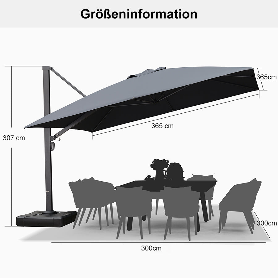 PURPLE LEAF Extra Großer Outdoor-Alu-Sonnenschirm, Freischwebender Terrassenschirm Extrem Windfest, für Café, Terrasse & Outdoor,UV-Schutz