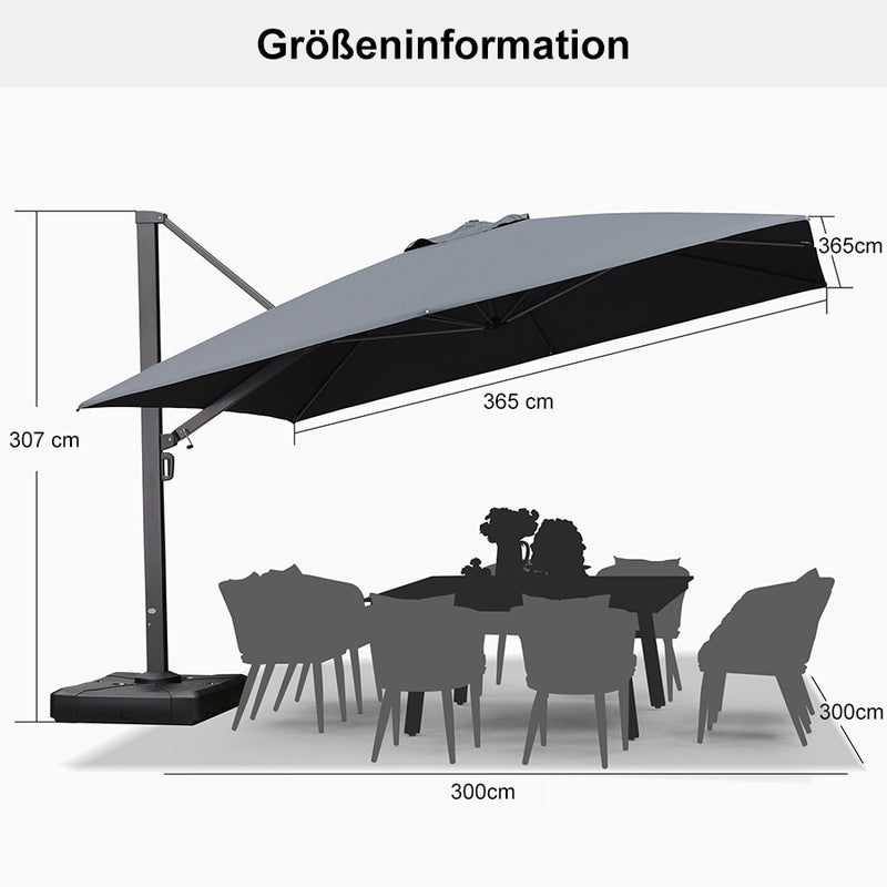 PURPLE LEAF Großer Outdoor-Alu-Sonnenschirm, Freischwebender Terrassenschirm