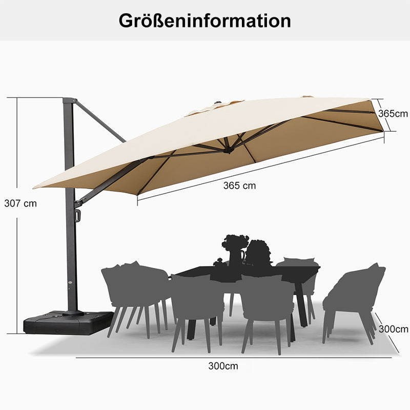 PURPLE LEAF Großer Outdoor-Alu-Sonnenschirm, Freischwebender Terrassenschirm