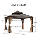 PURPLE LEAF Outdoor-Hardtop-Pavillon für den Garten, bronzefarbenes Doppel-Dach, Aluminiumrahmen, mit Lichterkette - klar