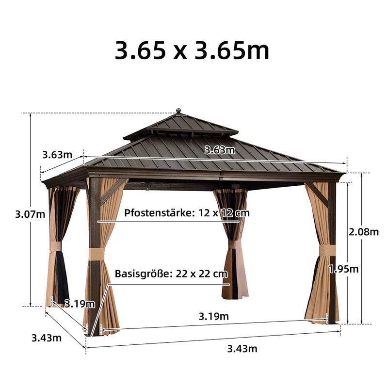 PURPLE LEAF Alu Pavillon Wasserdicht Stabil Winterfest Gartenpavillon mit Moskitonetz Hardtop Pavillon mit Stahldach, Bronze
