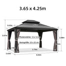 PURPLE LEAF Grau Alu Pavillon Wasserdicht Stabil Winterfest Wetterfest Gartenpavillon mit 4 Doppel Seitenteile Hardtop Pavillon mit Stahldach