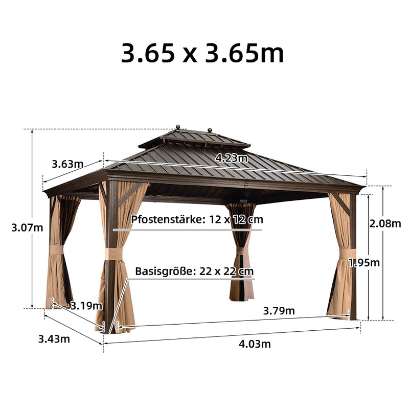 PURPLE LEAF Outdoor-Hardtop-Pavillon für den Garten, bronzefarbenes Doppel-Dach, Aluminiumrahmen, mit Lichterkette - klar