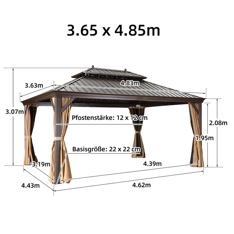 PURPLE LEAF Outdoor-Hardtop-Pavillon für den Garten, bronzefarbenes Doppel-Dach, Aluminiumrahmen, mit Lichterkette - klar