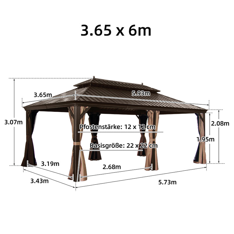 PURPLE LEAF Outdoor-Hardtop-Pavillon für den Garten, bronzefarbenes Doppel-Dach, Aluminiumrahmen, mit Lichterkette - klar