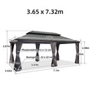 PURPLE LEAF Grau Alu Pavillon Wasserdicht Stabil Winterfest Wetterfest Gartenpavillon mit 4 Doppel Seitenteile Hardtop Pavillon mit Stahldach