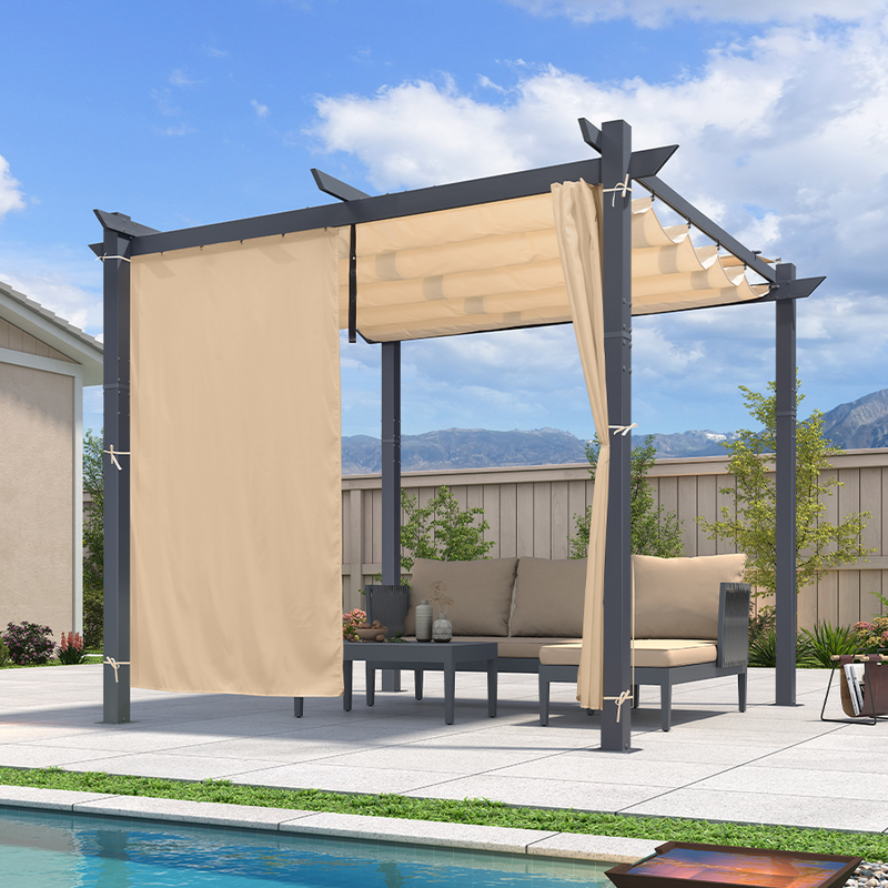 PURPLE LEAF Aluminium Pergola Einziehbare Markise mit Sonnenschutzdach und Seitenvorhängen für Terrasse Garten Grillpavillon