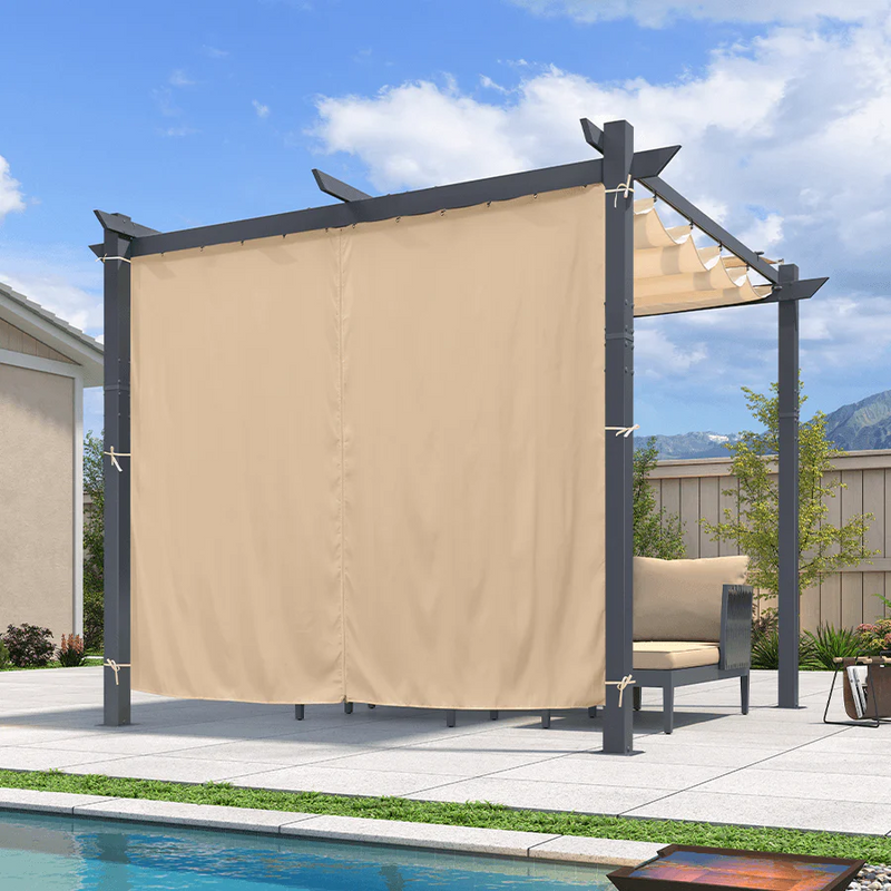 PURPLE LEAF Garten Pergola mit Vorhang Aluminium-Rahmen Outdoor Terrasse Pavillon mit Seitenschutzvorhänge Sonnendach mit Schiebedach  Grau