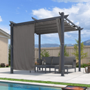 PURPLE LEAF Garten Pergola mit Vorhang Aluminium-Rahmen Outdoor Terrasse Pavillon mit Seitenschutzvorhänge Sonnendach mit Schiebedach  Grau