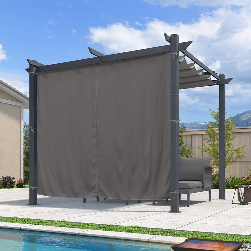 PURPLE LEAF Garten Pergola mit Vorhang Aluminium-Rahmen Outdoor Terrasse Pavillon mit Seitenschutzvorhänge Sonnendach mit Schiebedach  Grau