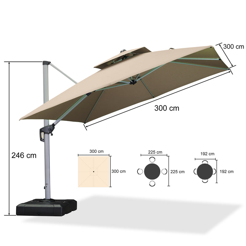 PURPLE LEAF Sonnenschirm Ampelschirm Drehbar Neigbar Kippbar Marktschirm 360°Rotation, Gartenschirm mit Kurbel