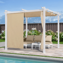 PURPLE LEAF Ausziehbare Outdoor Pergola mit Doppel-Sonnensege & Seitenschutzvorhängen  Weiße Aluminium-Pergola  Moderne Terrassen-Markise für Garten Hof&Terrasse kaki