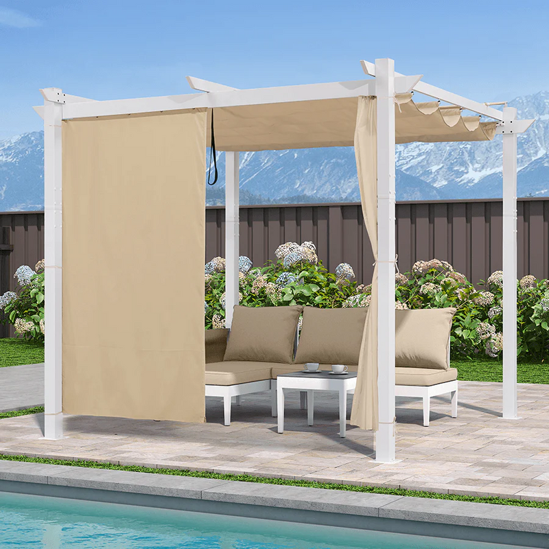 PURPLE LEAF Ausziehbare Outdoor Pergola mit Doppel-Sonnensege & Seitenschutzvorhängen  Weiße Aluminium-Pergola  Moderne Terrassen-Markise für Garten Hof&Terrasse kaki