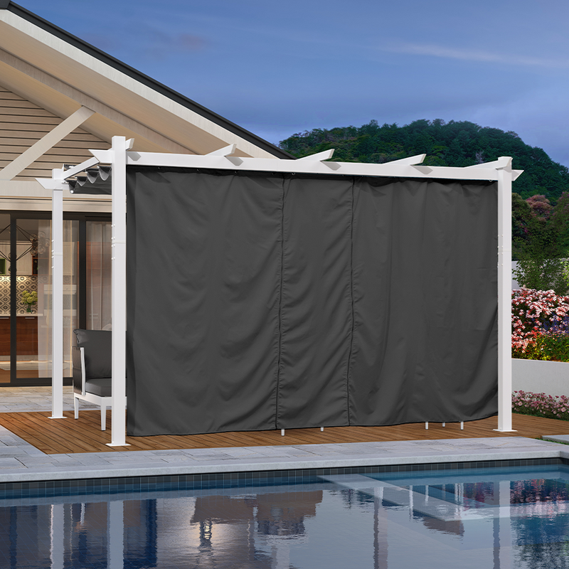 PURPLE LEAF Ausziehbare Outdoor Pergola mit Doppel-Sonnensege & Seitenschutzvorhängen  Weiße Aluminium-Pergola  Moderne Terrassen-Markise für Garten Hof&Terrasse kaki