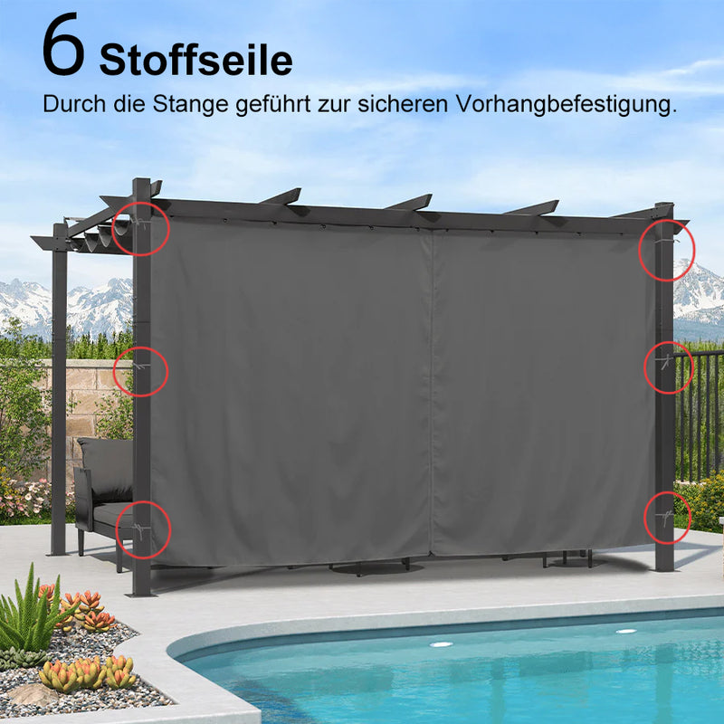 PURPLE LEAF Outdoor-Pergola mit einziehbarem Dach – Aluminium-Pavillon für Strand, Terrasse und Garten mit Vorhängen