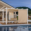 PURPLE LEAF Ausziehbare Outdoor Pergola mit Doppel-Sonnensege & Seitenschutzvorhängen  Weiße Aluminium-Pergola  Moderne Terrassen-Markise für Garten Hof&Terrasse kaki