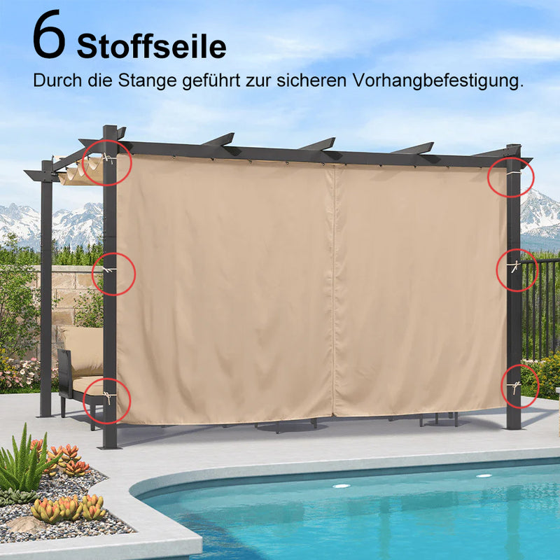 PURPLE LEAF Outdoor-Pergola mit einziehbarem Dach – Aluminium-Pavillon für Strand, Terrasse und Garten mit Vorhängen