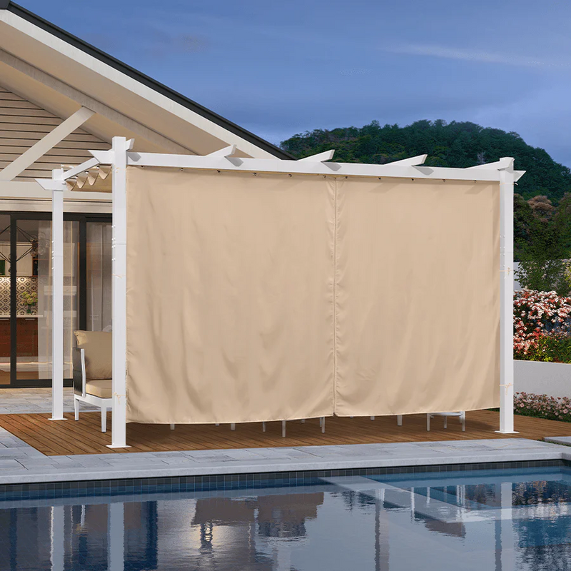 PURPLE LEAF Ausziehbare Outdoor Pergola mit Doppel-Sonnensege & Seitenschutzvorhängen  Weiße Aluminium-Pergola  Moderne Terrassen-Markise für Garten Hof&Terrasse kaki