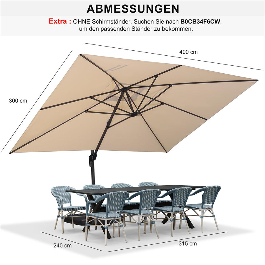 PURPLE LEAF Sonnenschirm Groß Ampelschirm mit Kurbel 360-Grad Drehbar mit Fußpedal für Terrasse, Balkon Sonnenschutz
