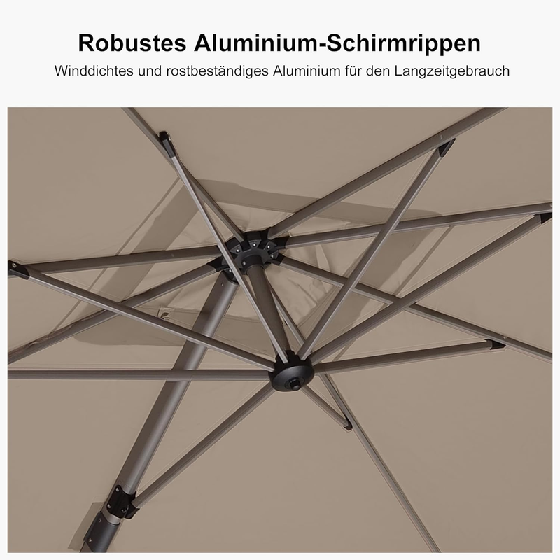 PURPLE LEAF Deluxe - Aluminium Outdoor Patio-Sonnenschirm Quadratisch  Edel, windfest und vielseitig einstellbar
