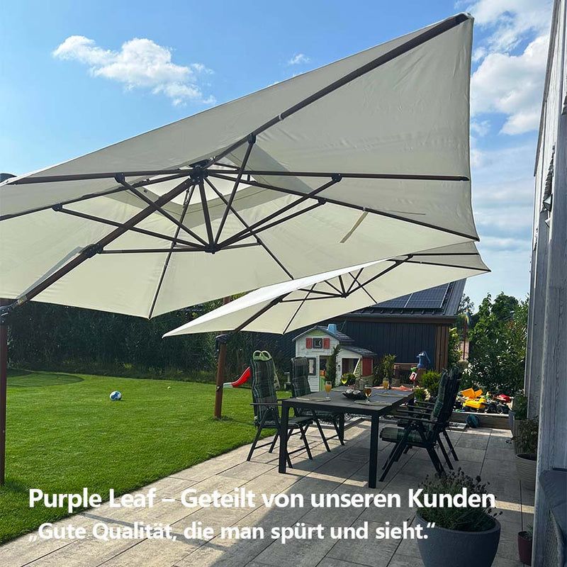 PURPLE LEAF Garten Sonnenschirm, quadratischer Alu Holzoptik Ampelschirm Überhang mit Kurbelgriff und Neigung für Balkon