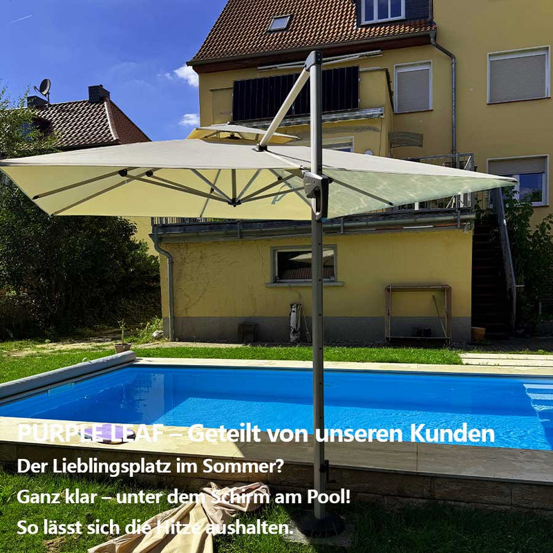 PURPLE LEAF Sonnenschirm Rechteckig Groß Stabil Marktschirm Groß 360°Rotation, Gartenschirm mit Kurbel