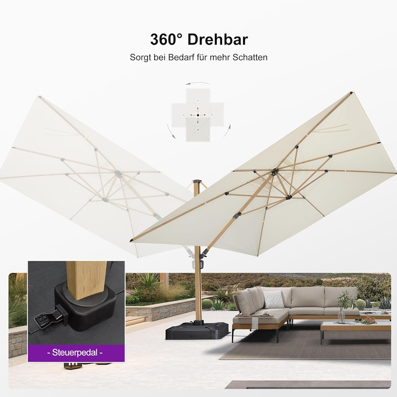 PURPLE LEAF Holzmaserung Ausleger-Sonnenschirm Aluminium Outdoor-Sonnenschirme