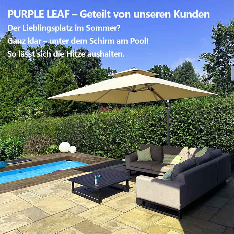 PURPLE LEAF rechteckiger Sonnenschirm mit Schirmständer ideal für Garten & Terrasse mit UV-Schutz